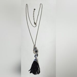 Talbots Silver Seahorse Pendant Necklace with Navy Blue Tassel